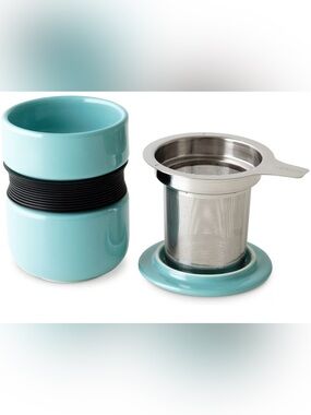 Ceramic Tea Infuser Mug Set in Aqua Blue - Portable Tea Brewing Cup 12oz